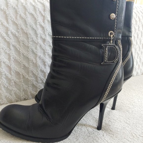 CHRISTIAN DIOR Logo Charm Booties Heels Boots - Picture 14 of 15